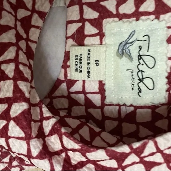 TABITHA ANTHROPOLOGIE red white geometric a-line dress size 0 Petite casual E5 - Picture 2 of 3